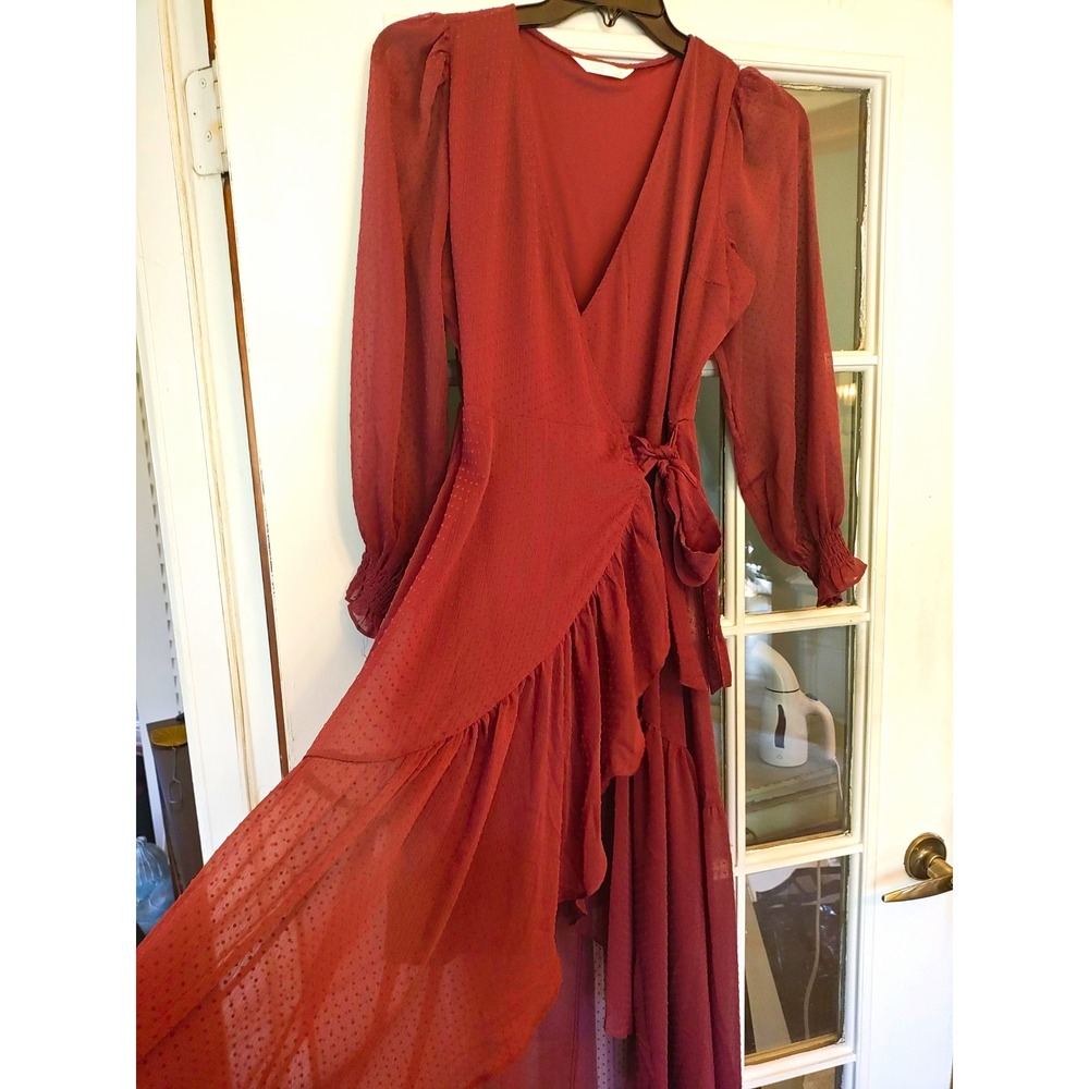 LC Lauren Conrad Dress S Rust Swiss Dot Prairie Cottagecore Whimsigoth Midi